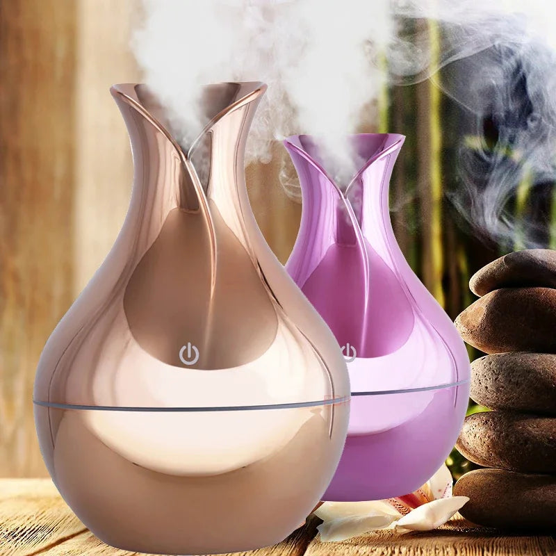 USB Air Humidifier Electric Aroma Essential Oil Diffuser Wood Grain Ultrasonic Cool Mist Maker 7 Color Change LED light Home