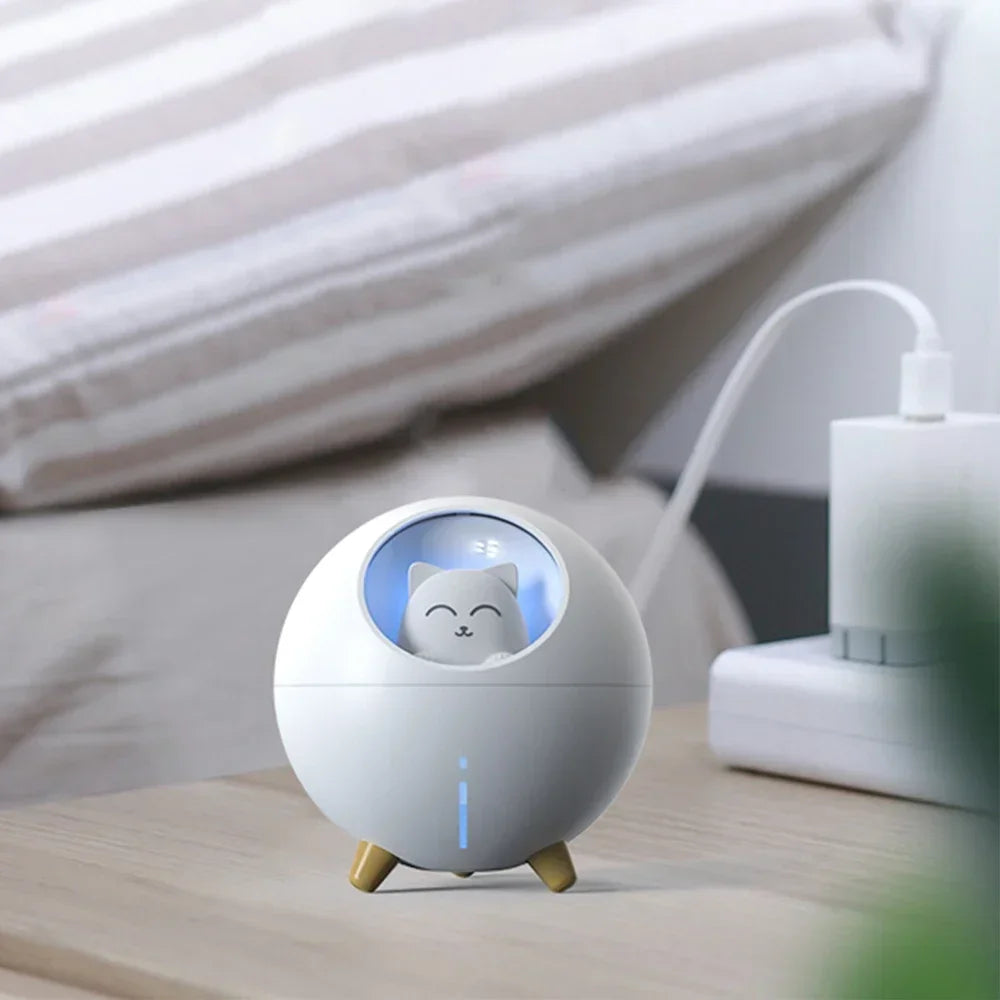 USB Mini Humidificador Diffusor Fogger Cute Planet Cat Air Humidifier Ultrasonic with Romantic Color LED Light