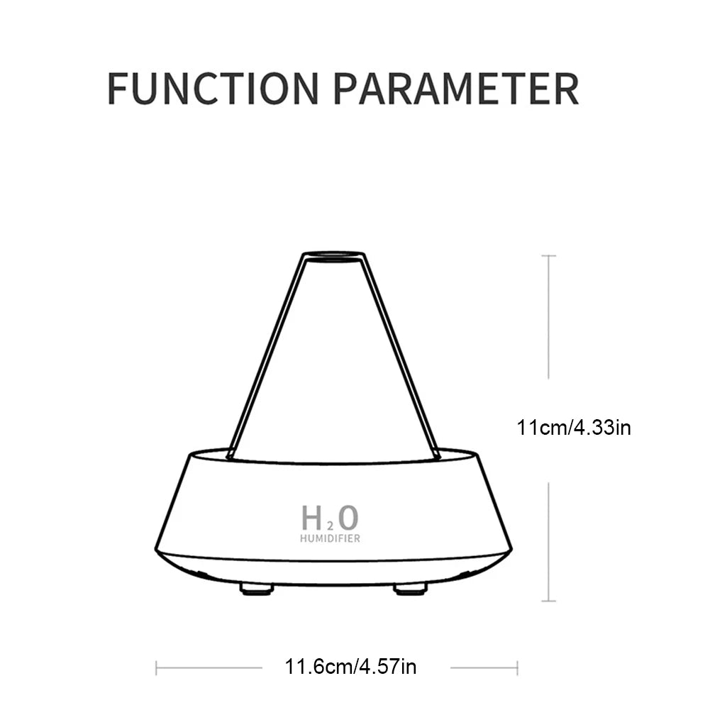 LED Volcano Flame Aromatherapy Diffuser with 7 Color Light Air Fresh Scented Oil Diffusers Humidifier USB Powered for Bedroom