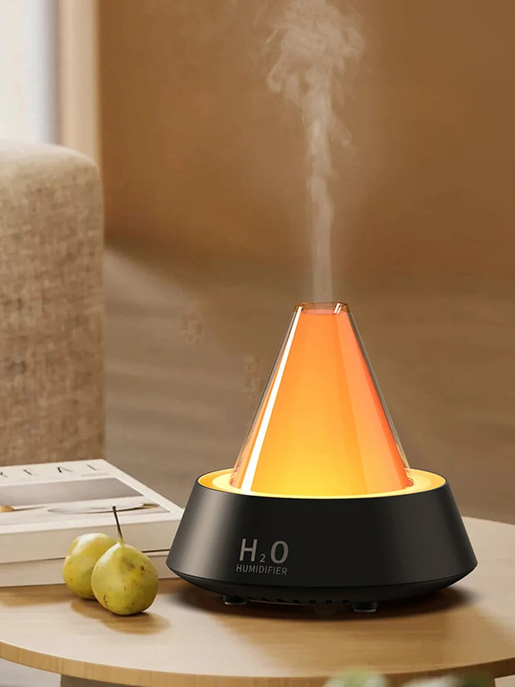 LED Volcano Flame Aromatherapy Diffuser with 7 Color Light Air Fresh Scented Oil Diffusers Humidifier USB Powered for Bedroom