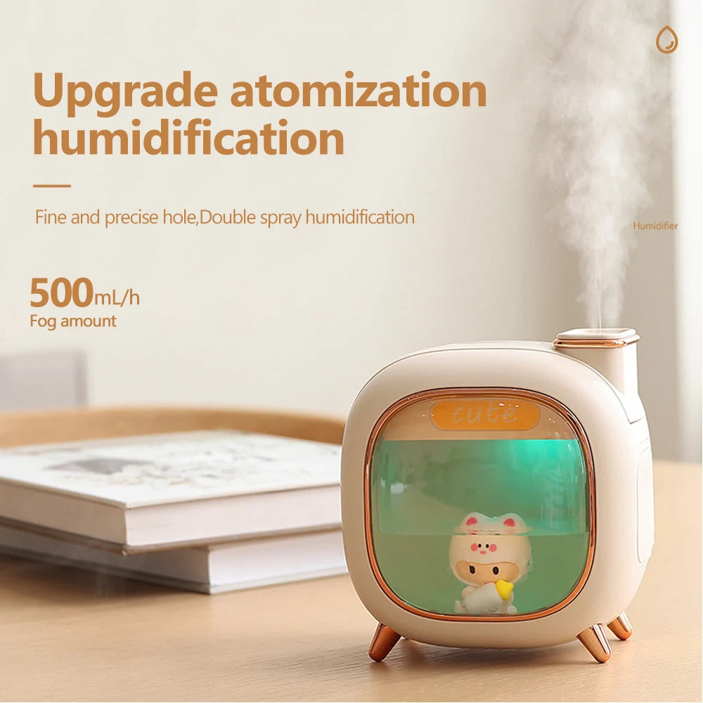 Cartoon Dolls Ultrasonic Air Humidifier 500ML Large Capacity Aroma Essential Oil Diffuser USB Colourful Breathing Night Lights