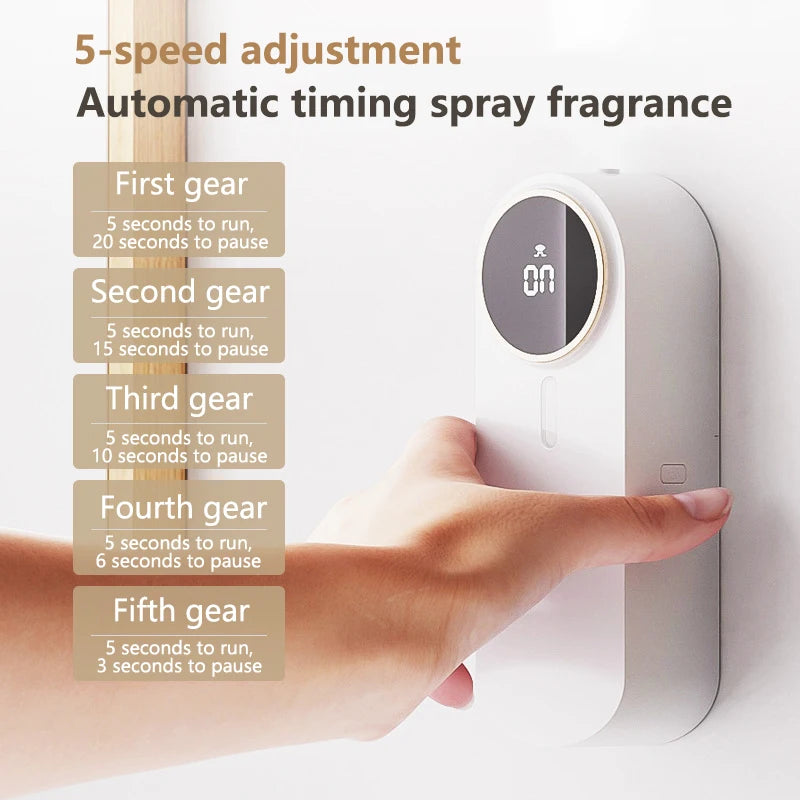 Wall-Mounted Aroma Diffuser LED Screen Air Freshener Humidifier Room Toilet Fragrance Essential Oil Diffuser with 1 Random Scent