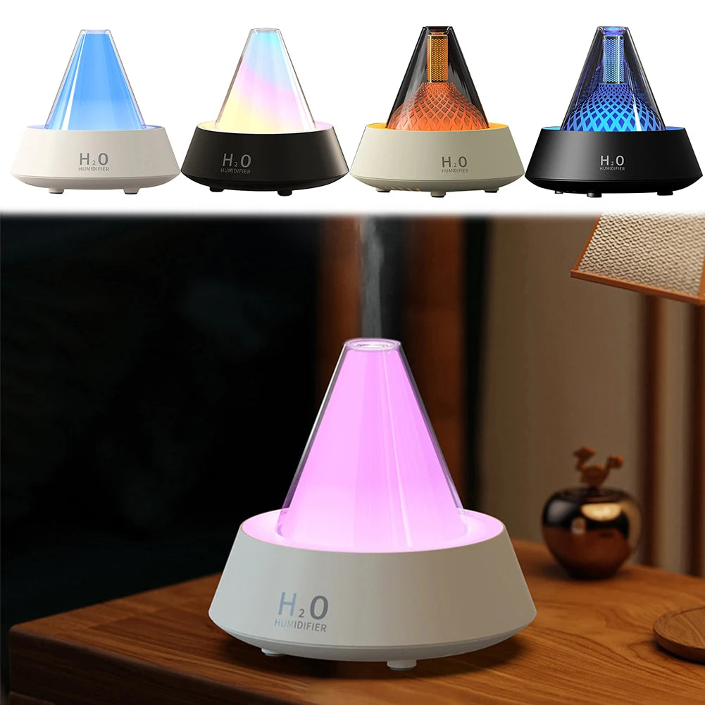 LED Volcano Flame Aromatherapy Diffuser with 7 Color Light Air Fresh Scented Oil Diffusers Humidifier USB Powered for Bedroom