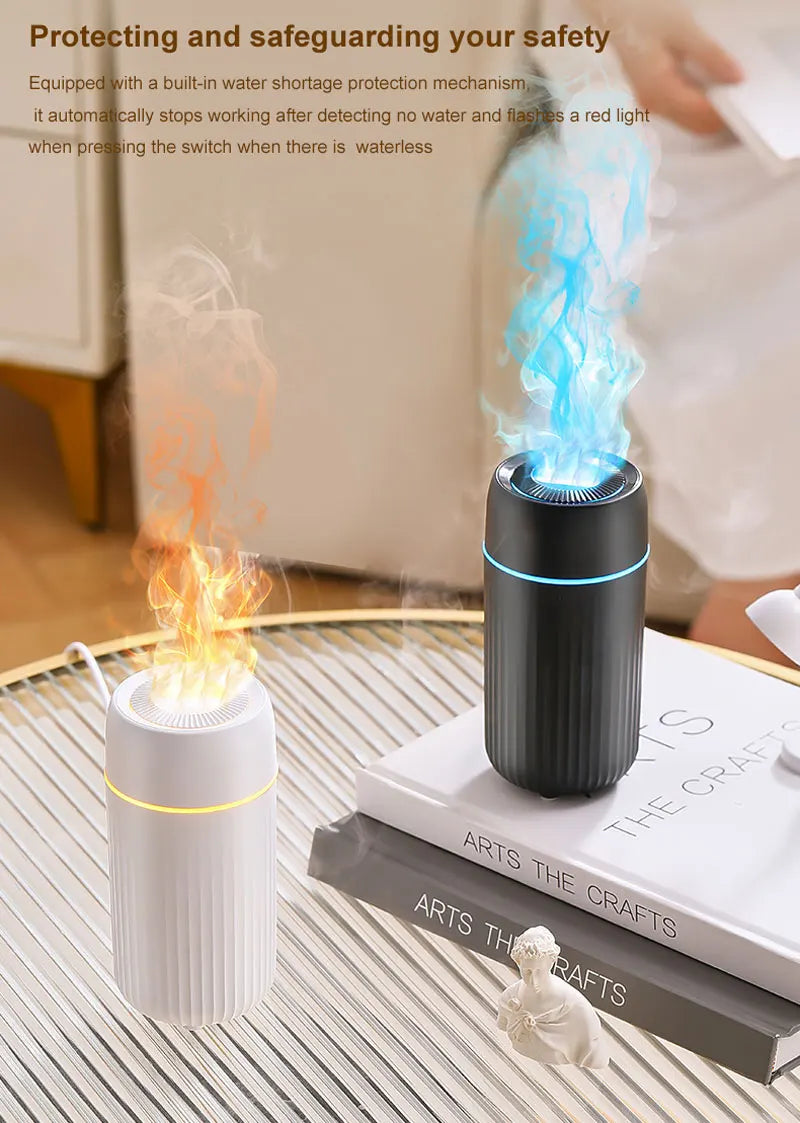 Air Humidifier Diffuser Electric Flame Light 100ml Car Home Humidification USB Ultrasonic Quiet Colorful Light Creative Cool